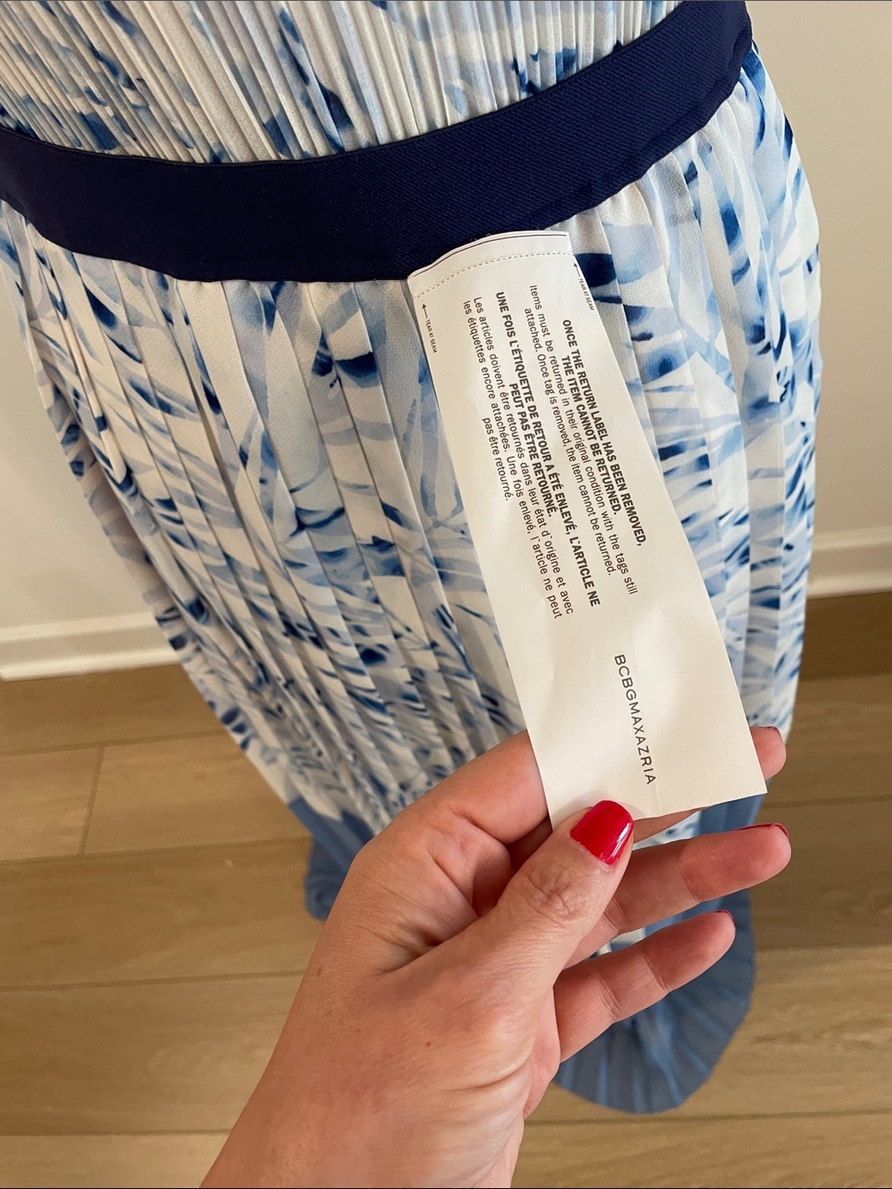 BCBG White and Blue High-Low Pleated Maxi Dress - Picture 4 of 7